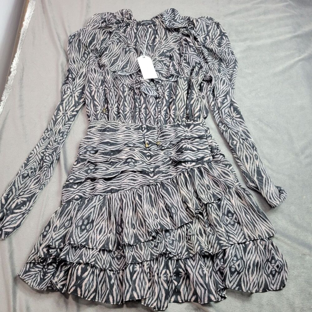 Olivaceous Fall Harvest Mini Dress S Black/White Ruffled Long‎ Sleeve